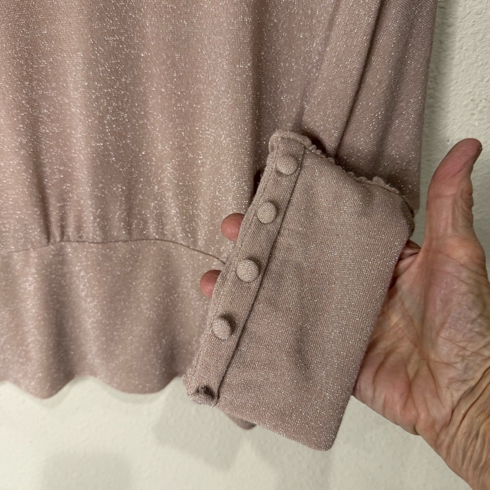 Democracy Sparkle Blouse Long Sleeve 5-Button Cuff Brown Sugar Women’s Size XL - Picture 4 of 11
